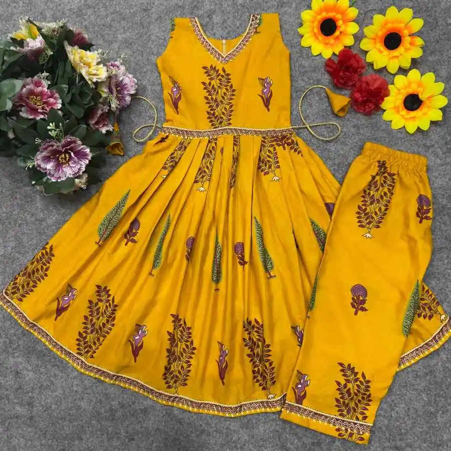 FANCY MAGIC COTTON FLORAL PRINT WITH LACE BORDER WORK KID'S TOP BOTTOM SET DAILY WEAR WHOLESALE PRICE ETHNIC GARMENT (9)