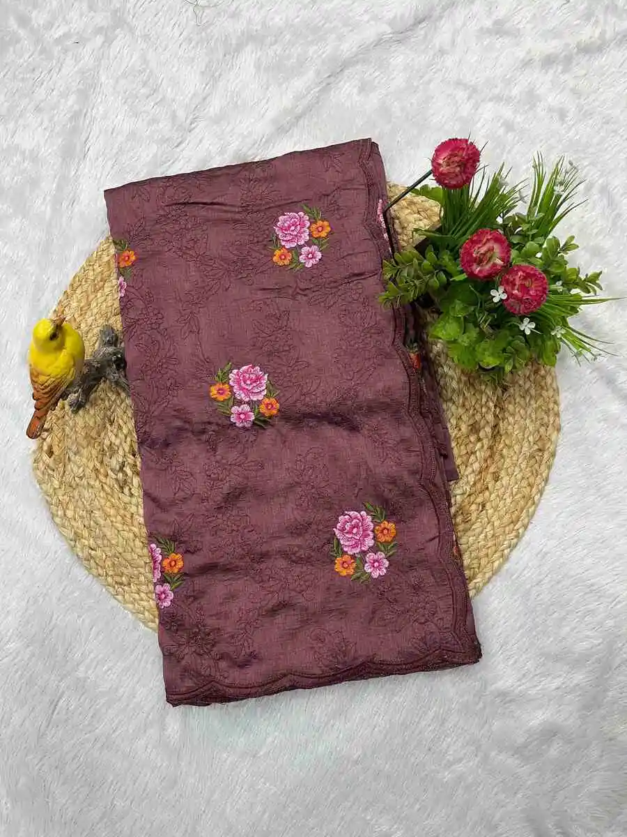 FANCY MANIPURI SILK MULTI THREAD EMBROIDERY WORK WITH CUTWORK SAREE WITH UNSTITCHED BLOUSE FESTIVE WEAR WHOLESALE PRICE ETHNIC GARMENT (17)