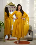 FANCY MUL CHANDERI KHATLI & BEADS, MULTI SEQUENCE CODING WORK TOP BOTTOM WITH DUPATTA YELLOW