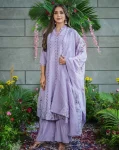 FANCY MUSLIN COTTON EMBROIDERY WORK TOP BOTTOM WITH DUPATTA LAVENDER