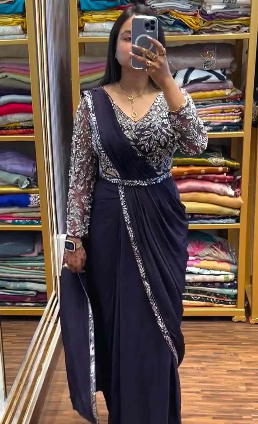 FANCY RANGOLI SILK EMBROIDERY SEQUENCE WORK READY TO WEAR SAREE WITH STITCHED BLOUSE PARTY WEAR WHOLESALE PRICE ETHNIC GARMENT (2)