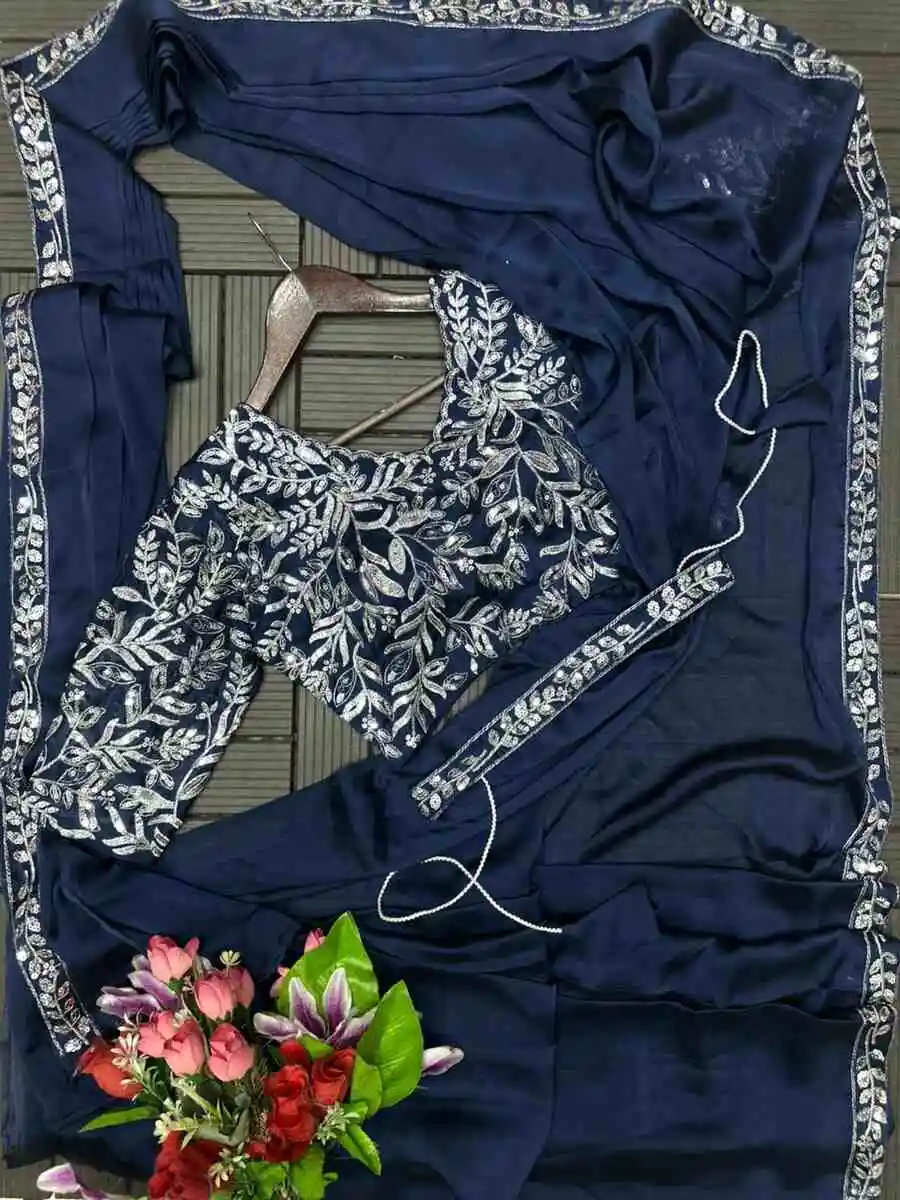 FANCY RANGOLI SILK EMBROIDERY SEQUENCE WORK READY TO WEAR SAREE WITH STITCHED BLOUSE PARTY WEAR WHOLESALE PRICE ETHNIC GARMENT (5)