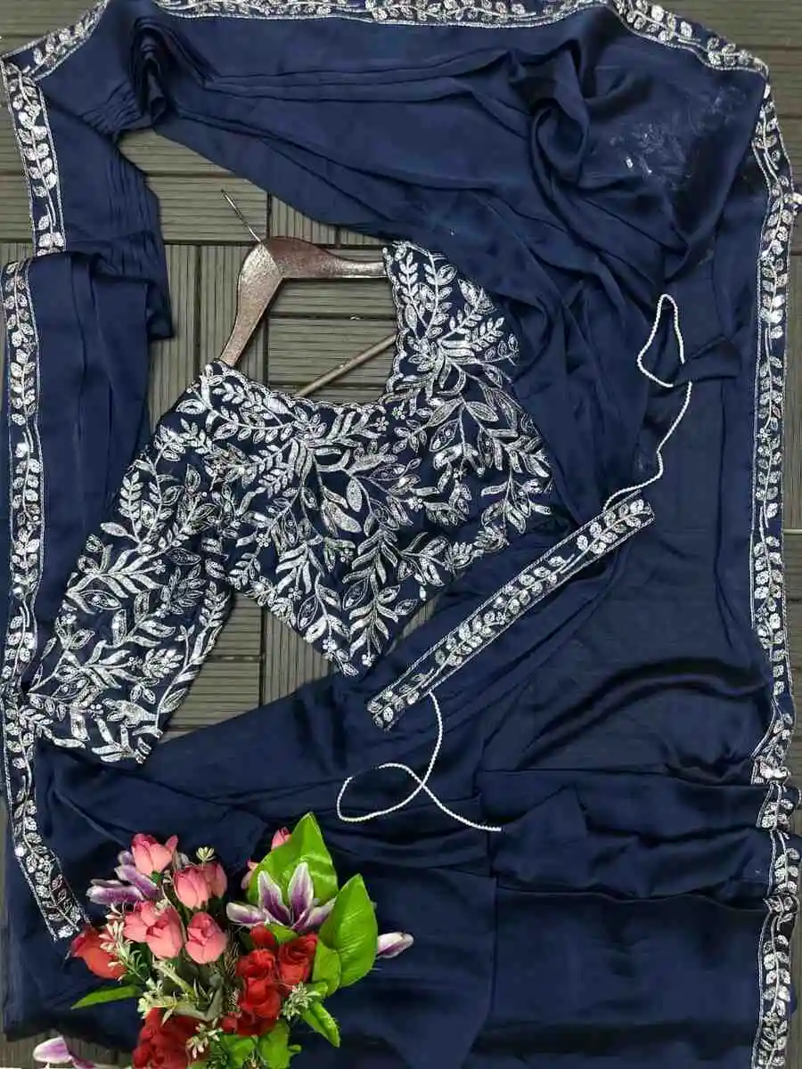 FANCY RANGOLI SILK EMBROIDERY SEQUENCE WORK READY TO WEAR SAREE WITH STITCHED BLOUSE PARTY WEAR WHOLESALE PRICE ETHNIC GARMENT (8)