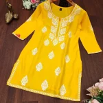 FANCY RAYON CHIKANKARI EMBROIDERY WORK ONLY TOP YELLOW