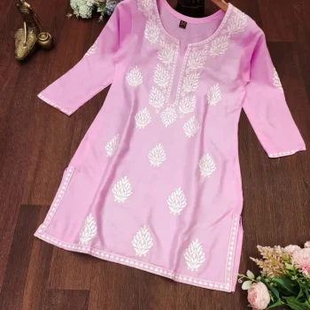 FANCY RAYON CHIKANKARI EMBROIDERY WORK ONLY TOP BABY PINK