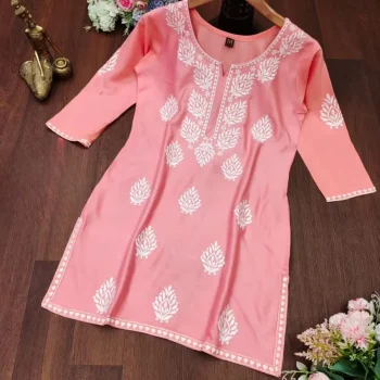 FANCY RAYON CHIKANKARI EMBROIDERY WORK ONLY TOP PEACH