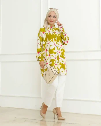 FANCY RAYON DIGITAL PRINT WORK TOP PENT WITH CAP LEMON