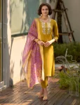FANCY RAYON EMBROIDERY SEQUENCE WORK TOP BOTTOM WITH DUPATTA YELLOW