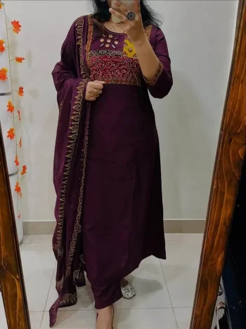 FANCY RAYON MIRROR WORK TOP BOTTOM WITH DUPATTA WINE