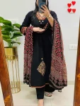 FANCY RAYON SLUB APPLIQUE WORK TOP BOTTOM WITH DUPATTA BLACK