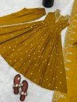 FANCY ROMAN SILK EMBROIDERY SEQUENCE WORK GOWN BOTTOM WITH DUPATTA FESTIVE WEAR WHOLESALE PRICE ETHNIC GARMENT (3)
