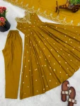 FANCY ROMAN SILK EMBROIDERY SEQUENCE WORK GOWN BOTTOM WITH DUPATTA FESTIVE WEAR WHOLESALE PRICE ETHNIC GARMENT (3)