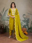 FANCY ROMAN SILK EMBROIDERY WORK TOP BOTTOM WITH DUPATTA LEMON