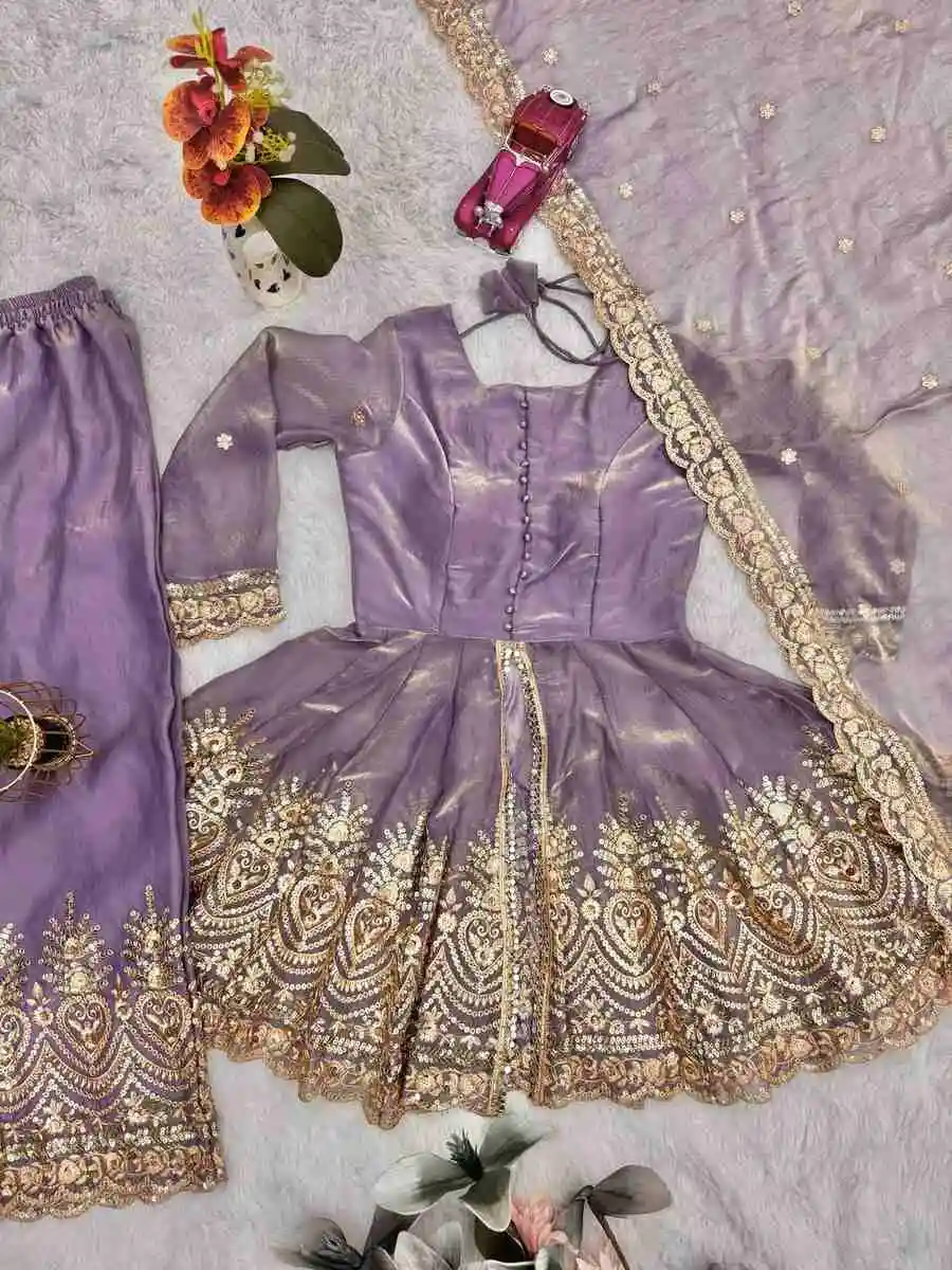 FANCY SATIN SILK EMBROIDERY SEQUENCE WITH REAL MIRROR WORK TOP PALAZZO WITH DUPATTA PARTY WEAR WHOLESLE PRICE ETHNIC GARMENT (18)