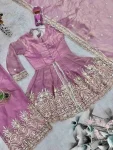 FANCY SATIN SILK EMBROIDERY SEQUENCE WITH REAL MIRROR WORK TOP PALAZZO WITH DUPATTA PARTY WEAR WHOLESLE PRICE ETHNIC GARMENT (28)