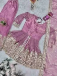 FANCY SATIN SILK EMBROIDERY SEQUENCE WITH REAL MIRROR WORK TOP PALAZZO WITH DUPATTA PARTY WEAR WHOLESLE PRICE ETHNIC GARMENT (28)