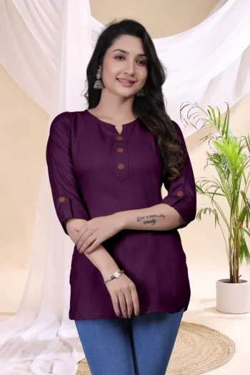 FANCY TESLA COTTON FRONT SIDE BUTTON WORK ONLY TOP PURPLE