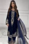 FANCY VELVET EMBROIDERY 5 MM SEQUENCE WORK TOP PALAZZO WITH DUPATTA NAVY BLUE
