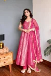 FANCY VISCOSE JACQUARD WORK GOWN BOTTOM WITH DUPATTA PINK