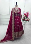 FASHIONABLE GEORGETTE SEQUENCE EMBROIDERY WORK GOWN BOTTOM WITH DUPATTA WEDDING WEAR WHOLESALE PRICE ETHNIC GARMENT (15)