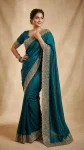 LATEST BLOOMING VICHITRA EMBROIDERY ZARI THREAD WORK SAREE WITH UNSTITCHED BLOUSE TEAL