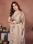 LATEST CRUSH SILK EMBROIDERY WITH CUTWORK BORDER WORK SAREE WITH UNSTITCHED BLOUSE PARTY WEAR WHOLESALE PRICE ETHNIC GARMENT (18)