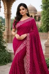 LATEST GEORGETTE DIAMOND WORK SAREE WITH UNSTITCHED BLOUSE RANI