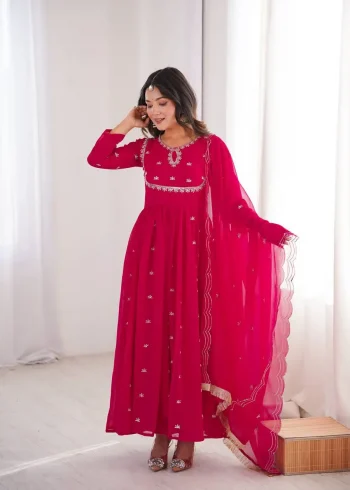 LATEST GEORGETTE SEQUENCE EMBROIDERY WORK GOWN BOTTOM WITH DUPATTA PINK