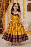 LATEST LICHI SILK JACQUARD WORK BORDER KID'S LEHENGA CHOLI MUSTARD