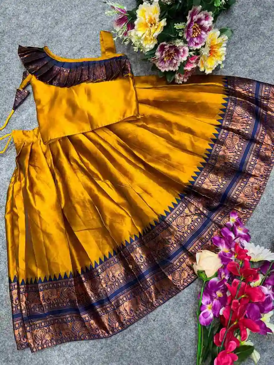 LATEST LICHI SILK JACQUARD WORK BORDER KID'S LEHENGA CHOLI FESTIVE WEAR WHOLESALE PRICE ETHNIC GARMENT (5)