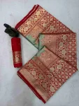 MODERN BANARASI SILK FLOWERS AND MINA & ZARI WEAVING PALLU WITH ZARI WEAVING BORDER WORK SAREE WITH UNSTITCHED BLOUSE FESTIVE WEAR WHOLESALE PRICE ETHNIC GARMENT (3).webp