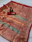 MODERN BANARASI SILK FLOWERS AND MINA & ZARI WEAVING PALLU WITH ZARI WEAVING BORDER WORK SAREE WITH UNSTITCHED BLOUSE RED