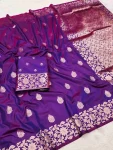MODERN BANARASI SILK ZARI WEAVING WITH ZARI WEAVING BORDER WORK SAREE WITH UNSTITCHED BLOUSE PURPLE