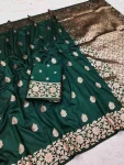 MODERN BANARASI SILK ZARI WEAVING WITH ZARI WEAVING BORDER WORK SAREE WITH UNSTITCHED BLOUSE GREEN