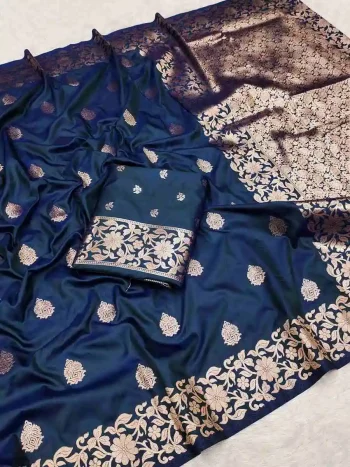 MODERN BANARASI SILK ZARI WEAVING WITH ZARI WEAVING BORDER WORK SAREE WITH UNSTITCHED BLOUSE TEAL