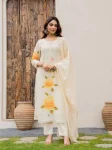 MODERN CHANDERI SEQUENCE CODING EMBROIDERY WORK TOP BOTTOM WITH DUPATTA OFF WHITE