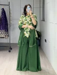 MODERN CHINON PRINT WITH POSITIONED EMBROIDERY WORK TOP PALAZZO WITH DUPATTA GREEN