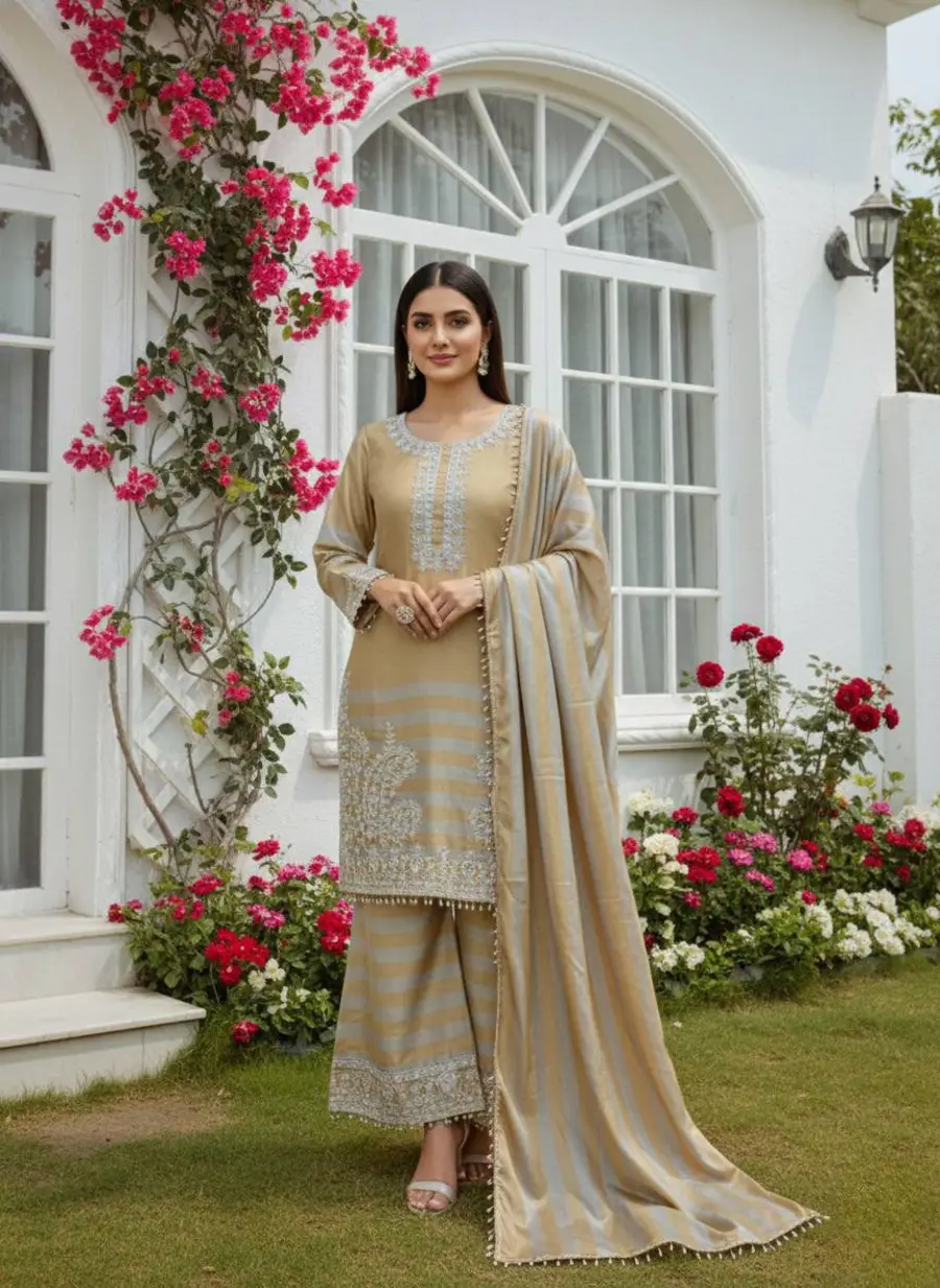 MODERN CHINON SILK EMBROIDERY SEQUENCE AND DIGITAL PRINT WITH LACE BORDER WORK TOP PALAZZO WITH DUPATTA FESTIVE WEAR WHOLESALE PRICE ETHNIC GARMENT (3)
