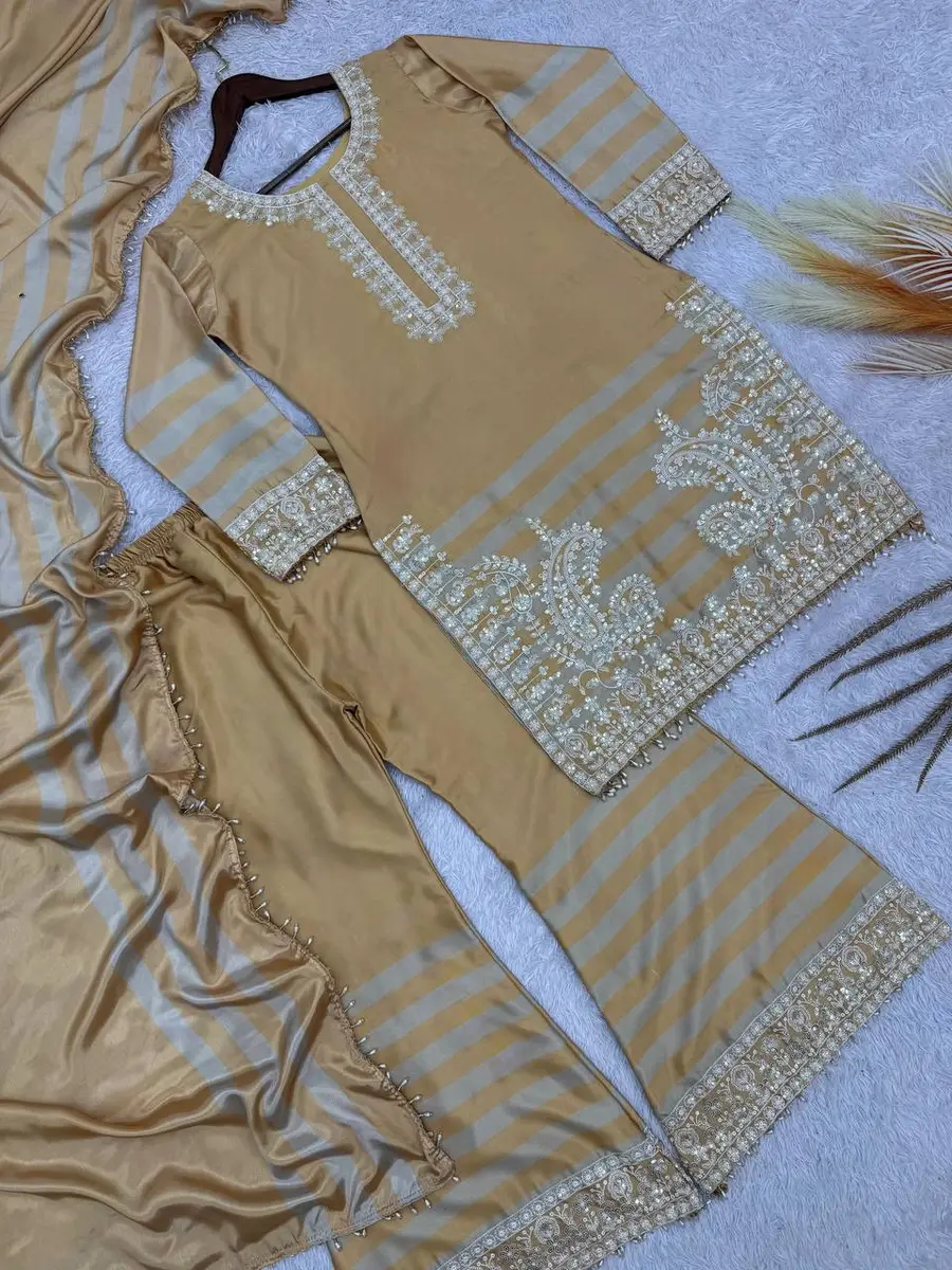 MODERN CHINON SILK EMBROIDERY SEQUENCE AND DIGITAL PRINT WITH LACE BORDER WORK TOP PALAZZO WITH DUPATTA FESTIVE WEAR WHOLESALE PRICE ETHNIC GARMENT (9)