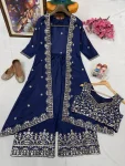 MODERN CHINON SILK ZARI & 5 MM SEQUENCE EMBROIDERY WORK BLOUSE SHRUG AND PALAZZO SET PARTY WEAR WHOLESALE PRICE ETHNIC GARMENT (6)