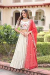 MODERN COSMOS SILK STANDARD FRILL STITCHING LEHENGA WITH MULTI THREAD EMBROIDERY ZARI CODING SEQUENCE WORK CHOLI AND DUPATTA RANI