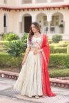 MODERN COSMOS SILK STANDARD FRILL STITCHING LEHENGA WITH MULTI THREAD EMBROIDERY ZARI CODING SEQUENCE WORK CHOLI AND DUPATTA WEDDING WEAR WHOLESALE PRICE ETHNIC GARMENT (52).webp