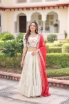 MODERN COSMOS SILK STANDARD FRILL STITCHING LEHENGA WITH MULTI THREAD EMBROIDERY ZARI CODING SEQUENCE WORK CHOLI AND DUPATTA WEDDING WEAR WHOLESALE PRICE ETHNIC GARMENT (52).webp