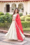 MODERN COSMOS SILK STANDARD FRILL STITCHING LEHENGA WITH MULTI THREAD EMBROIDERY ZARI CODING SEQUENCE WORK CHOLI AND DUPATTA WEDDING WEAR WHOLESALE PRICE ETHNIC GARMENT (52).webp