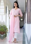 MODERN COTTON EMBROIDERY AND ROUND NECK WITH BUTTON WORK TOP BOTTOM WITH DUPATTA BABY PINK