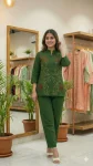 MODERN COTTON KHADI MUNDI WORK CO-ORD SET GREEN