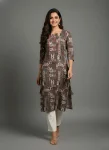 RICH LOOK COTTON PRINT WORK ONLY KURTI BROWN