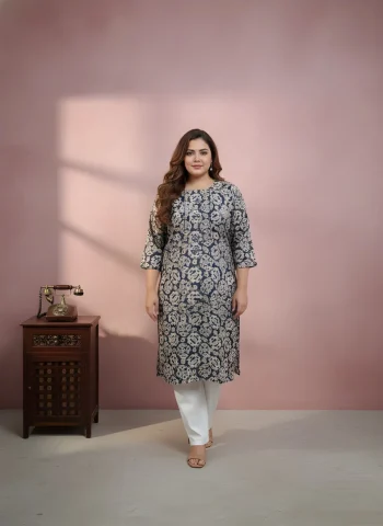 MODERN COTTON PRINTED WORK ONLY KURTI NAVY BLUE
