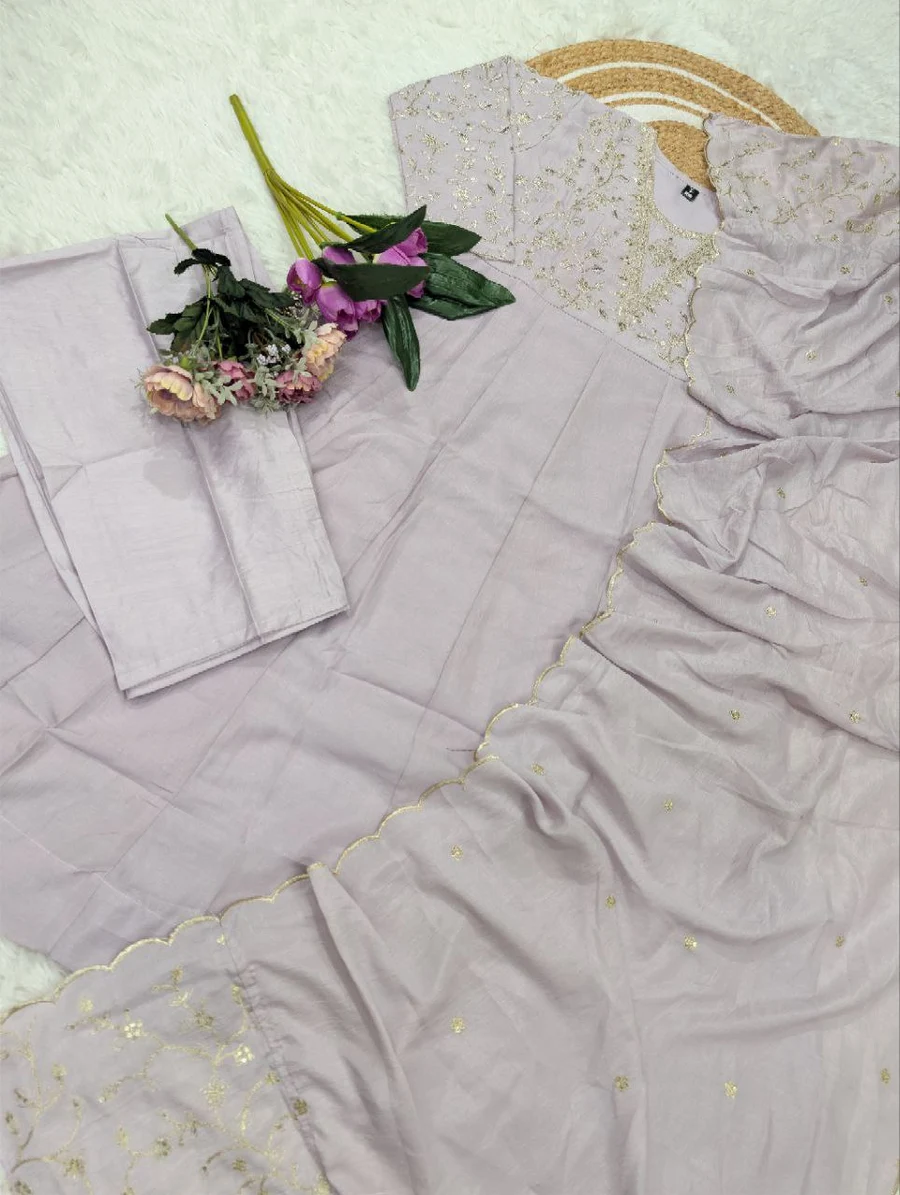 MODERN CP VICHITRA SILK SEQUENCE CODING EMBROIDERY WORK TOP BOTTOM WITH DUPATTA FESTIVE WEAR WHOLESALE PRICE ETHNIC GARMENT (14)