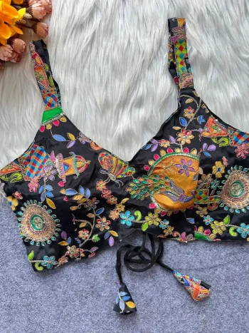 MODERN CREPE EMBROIDERY WITH BEAUTIFUL POSITION PRINT WORK STITCHED BLOUSE BLACK